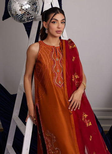 Farah Talib Aziz Zadie Burnt Orange Shirt And Dupatta Online Shopping